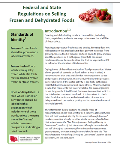 Federal and State Regulations on Selling Frozen and Dehydrated Foods