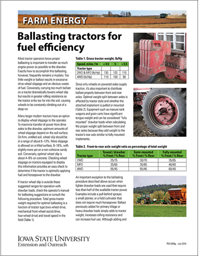 Ballasting Tractors for Fuel Efficiency - Farm Energy