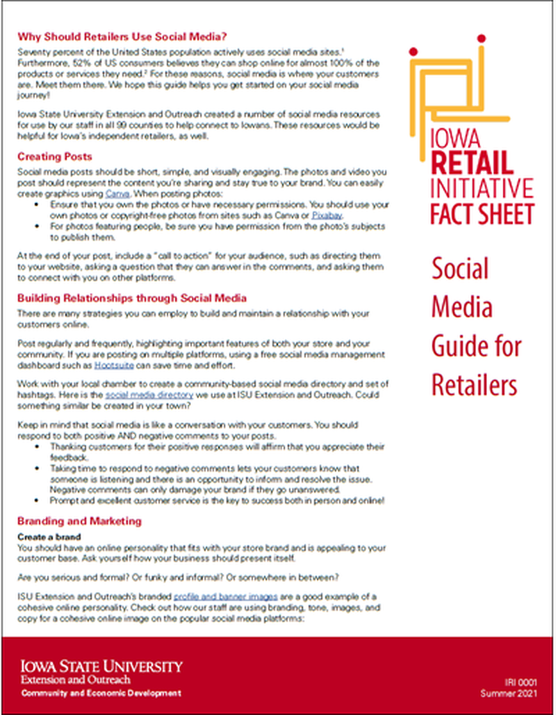 Iowa Retail Initiative Fact Sheet: Social Media Guide for Retailers image number 0