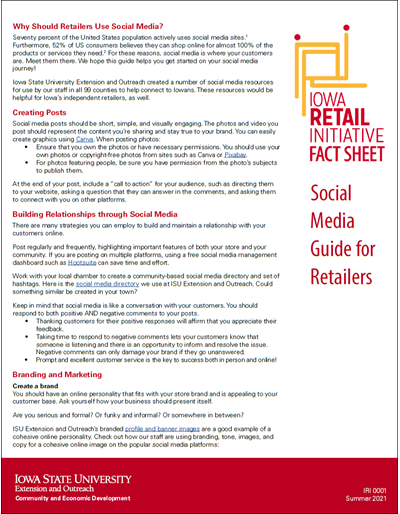 Iowa Retail Initiative Fact Sheet: Social Media Guide for Retailers