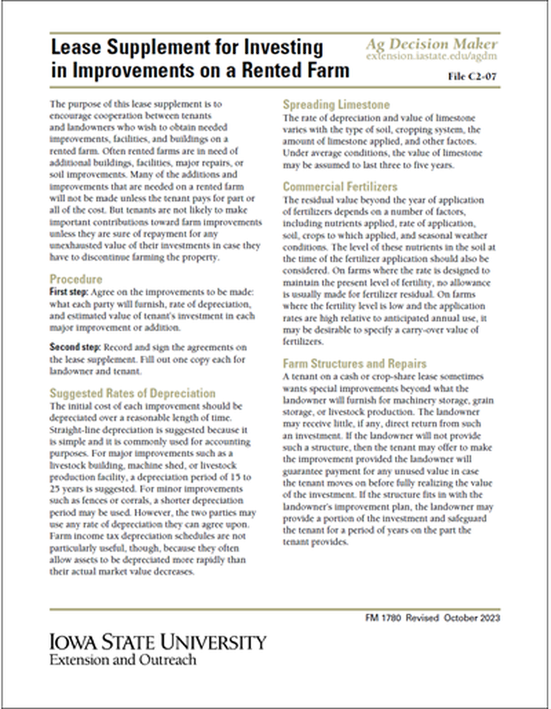 Lease Supplement for Investing in Improvements on a Rented Farm image number 0
