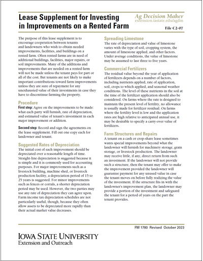 Lease Supplement for Investing in Improvements on a Rented Farm