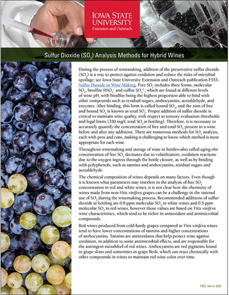 Sulfur Dioxide (SO2) Analysis Methods for Hybrid Wines image number 0