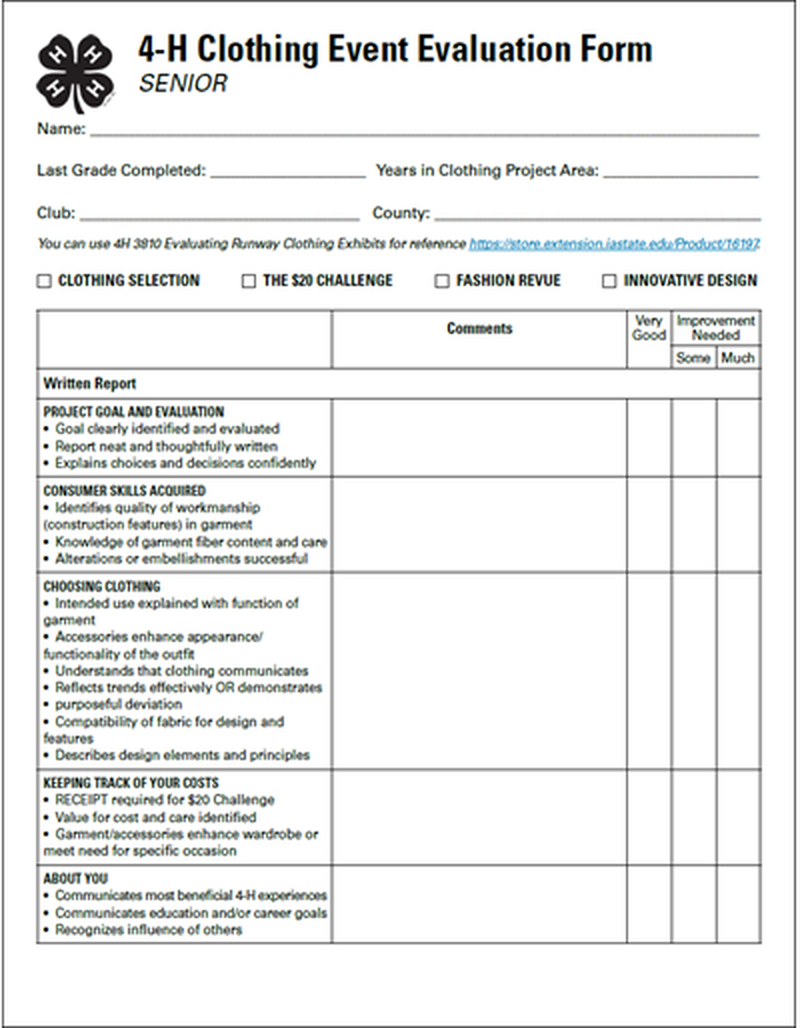 4-H Senior Clothing Event Evaluation Form image number 0