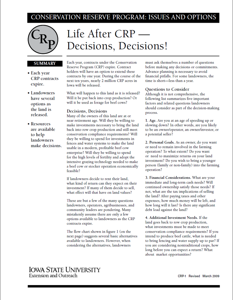 Life After CRP - Decisions, Decisions | Conservation Reserve Program: Issues and Options image number 0