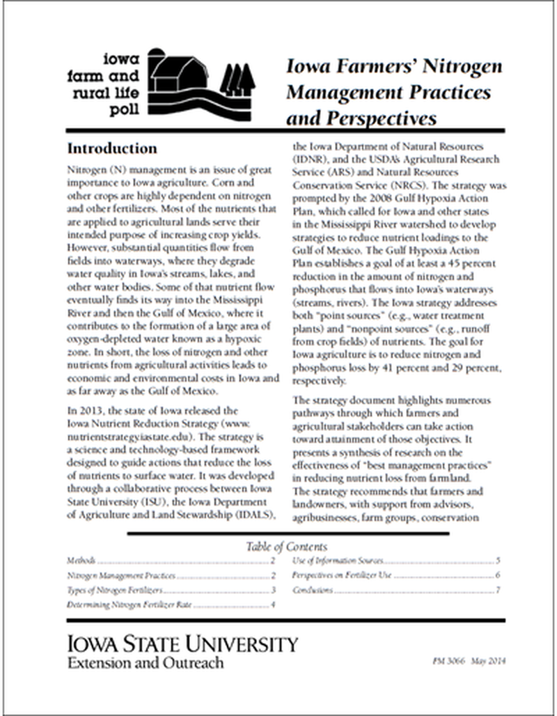 Iowa Farmers' Nitrogen Management Practices and Perspectives - Iowa Farm and Rural Life Poll image number 0
