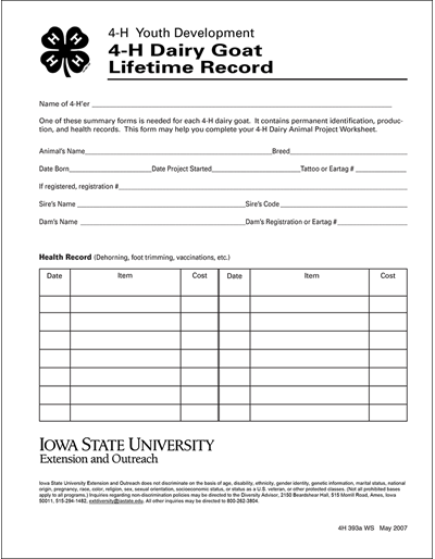 Record Keeping Lifetime Record Goat