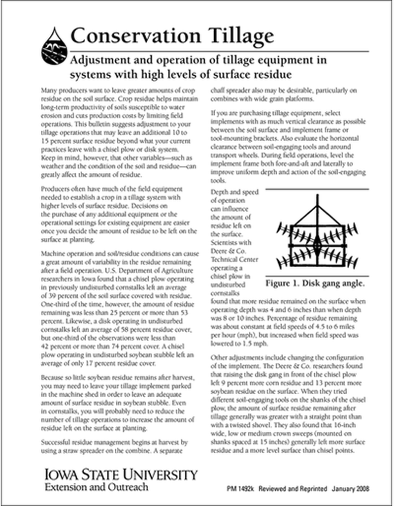 Adjustment and Operation of Tillage Equipment in Systems with High  Levels of Surface Residue -- Conservation Tillage image number 0