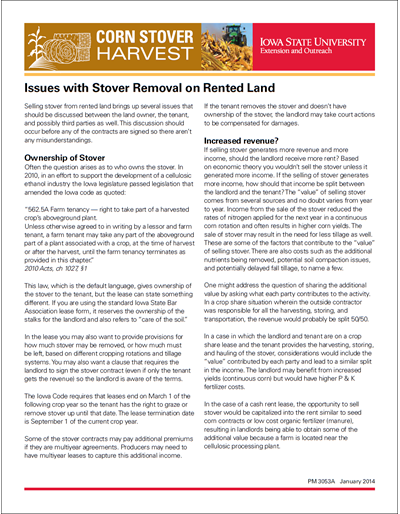 Issues with Stover Removal on Rented Land
